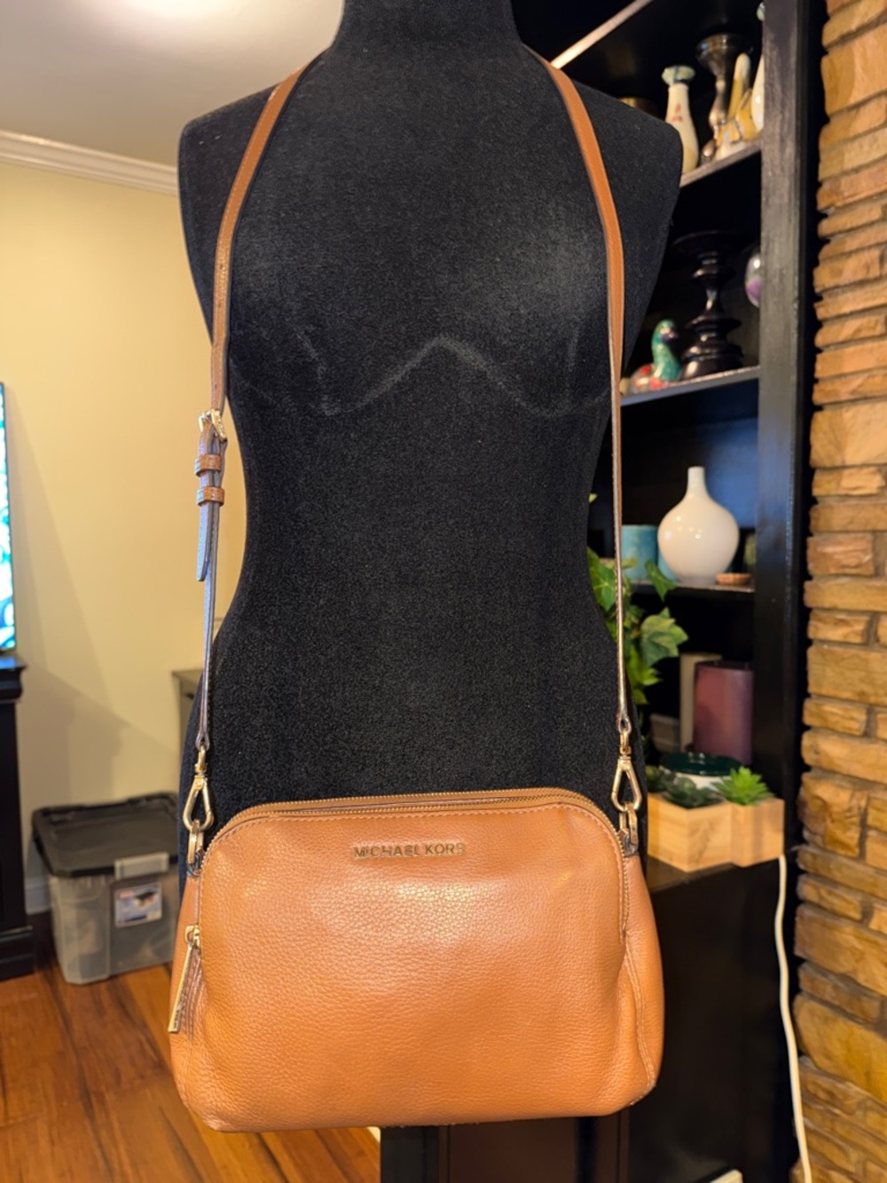 Michael Kors Cognac Pebbled Leather Crossbody